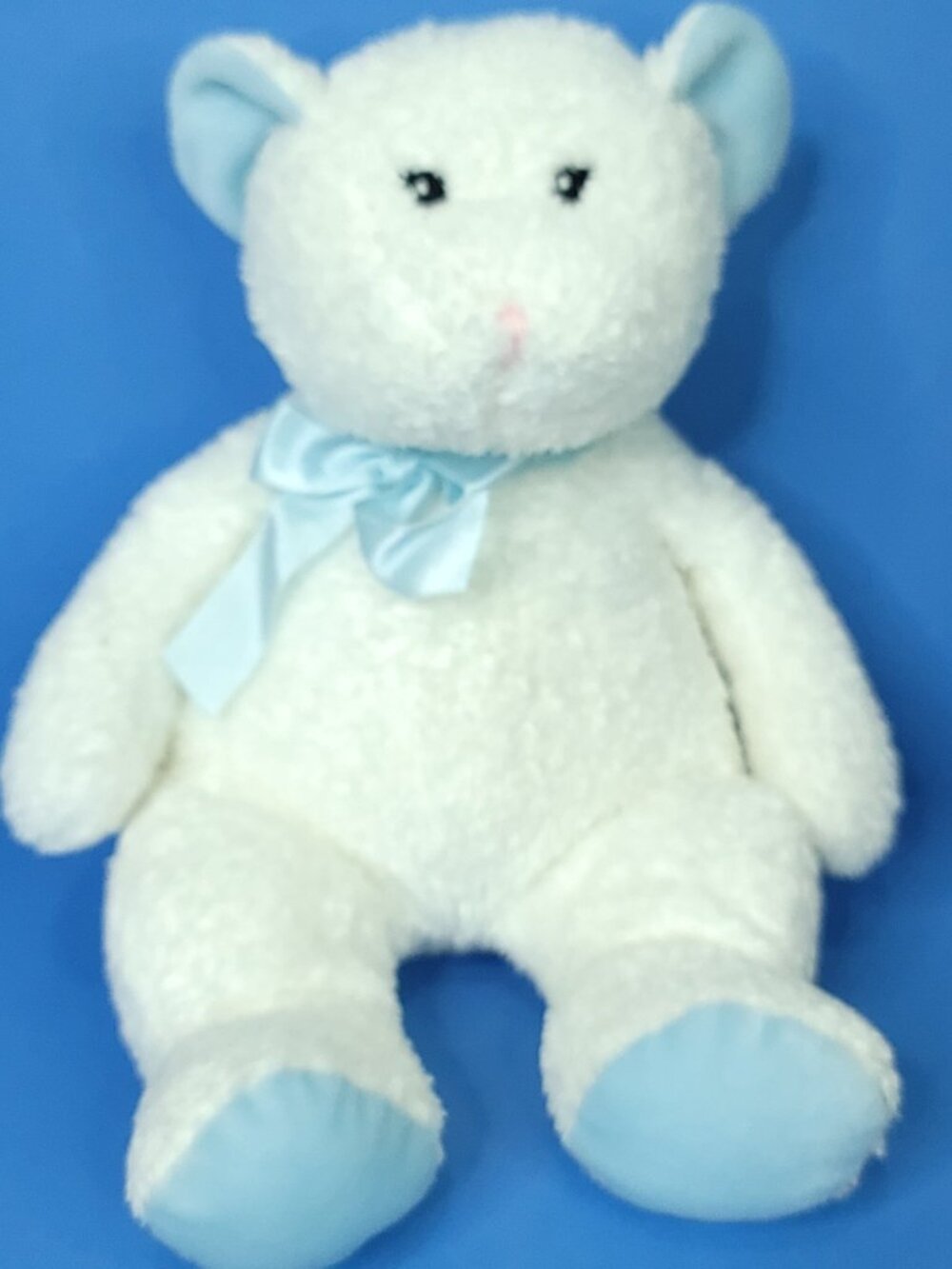 Animal Alley Toys R Us White Teddy Bear 14" Blue Bow Paws Plush Stuffed Animal